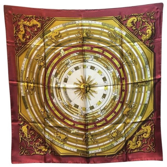 Hermes Accessories - Hermès Maroon Vintage Dies Et Hore Astrologie Silk